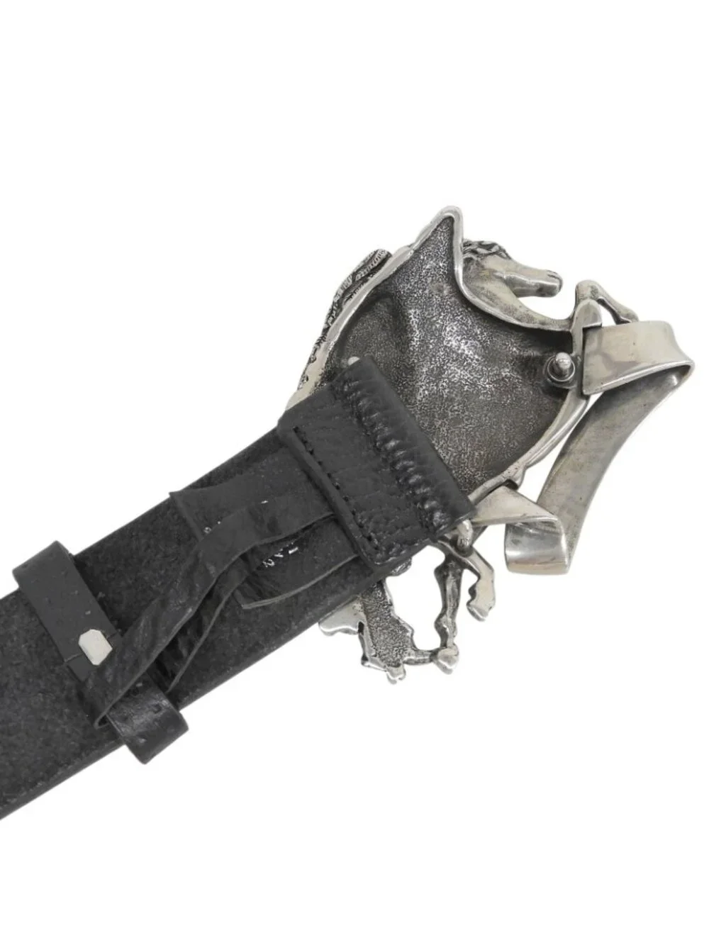 Gucci Pegasus Buckle Leather Belt Black Silver